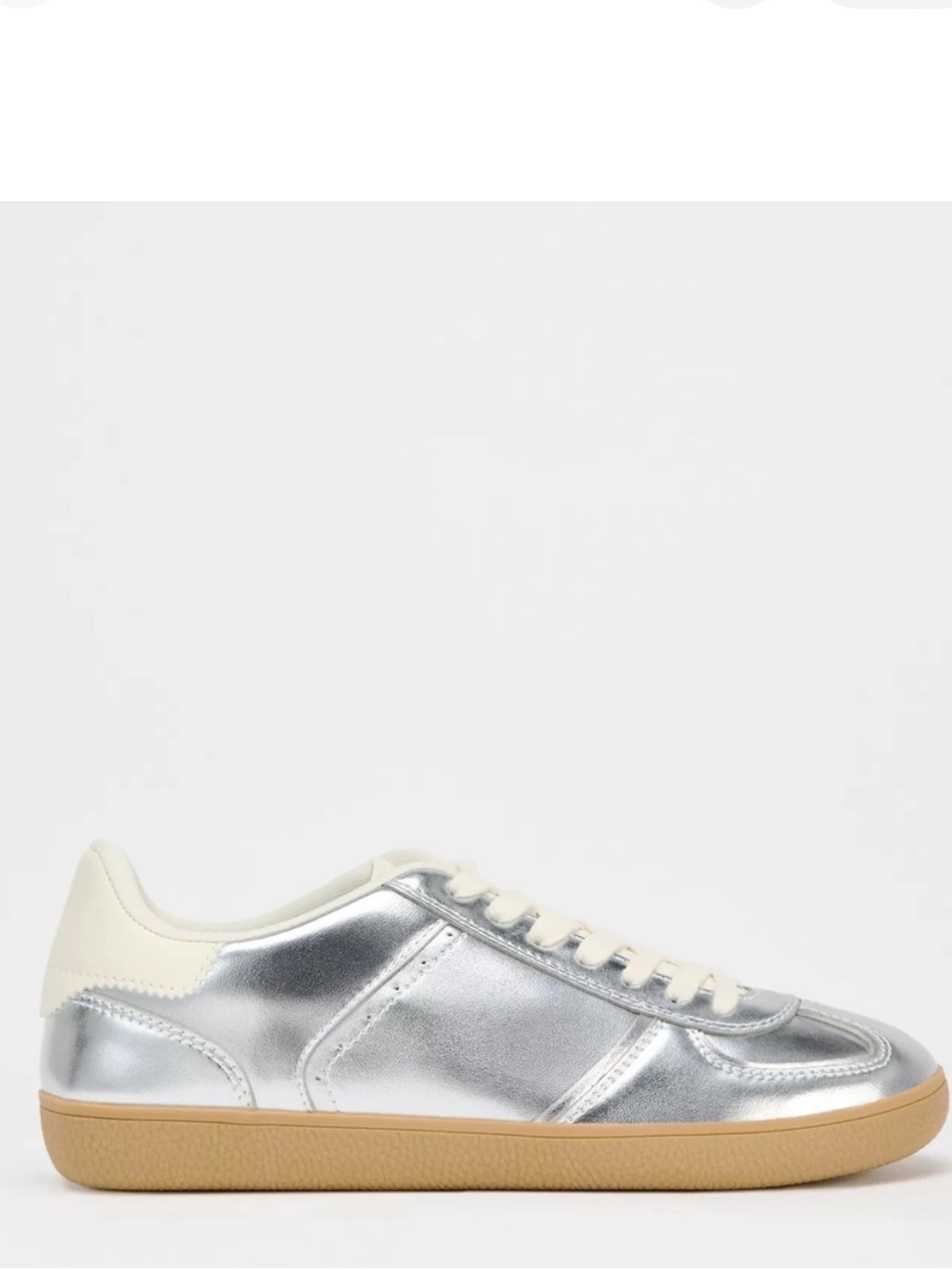 Zara Metallic Silver Trainer with Cream Accents - Size 7